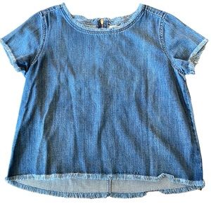 Cloth & Stone blue Denim frayed shot sleeve sz L